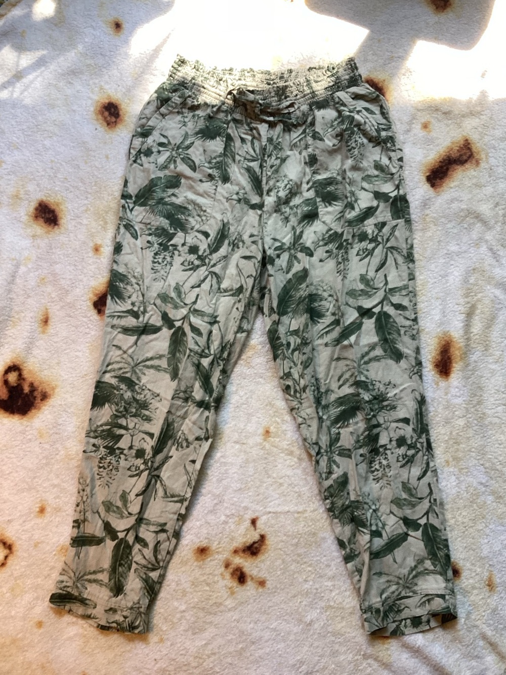 Tropical Print Elastic Waist Pants